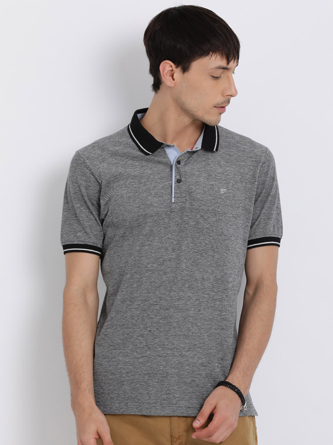 

t-base Men Black Polo Collar Cotton T-shirt