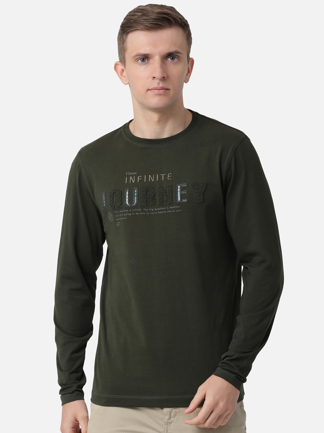 

t-base Men Green Printed Regular Fit T-shirt