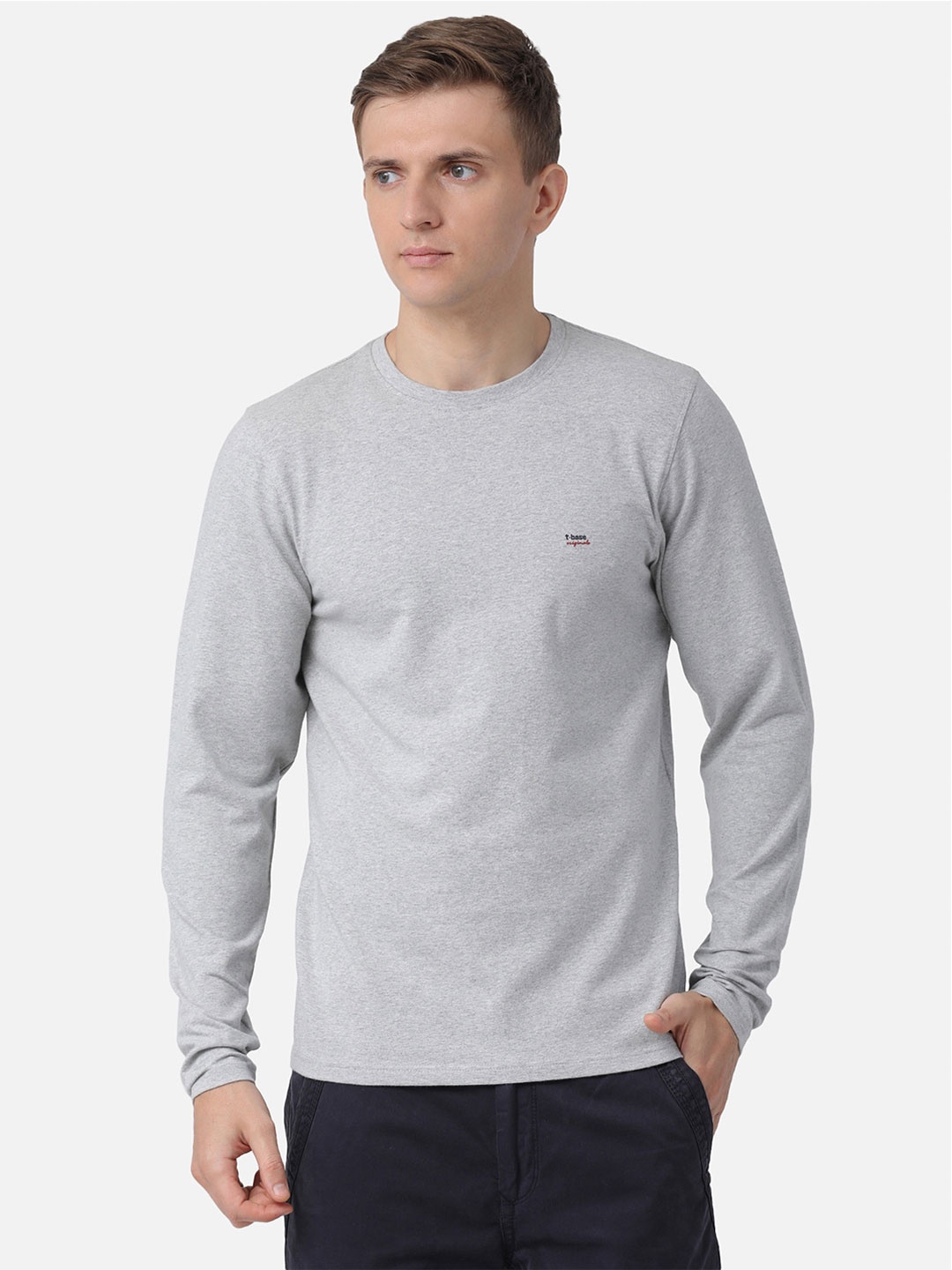 

t-base Men Grey Melange Solid T-shirt