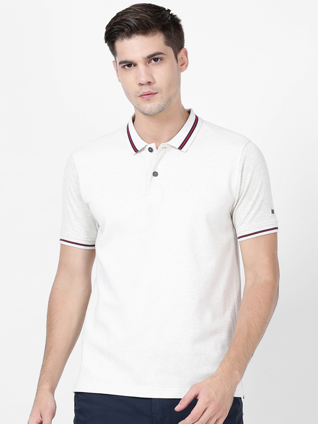 

t-base Men White Pure Cotton Polo Collar T-shirt