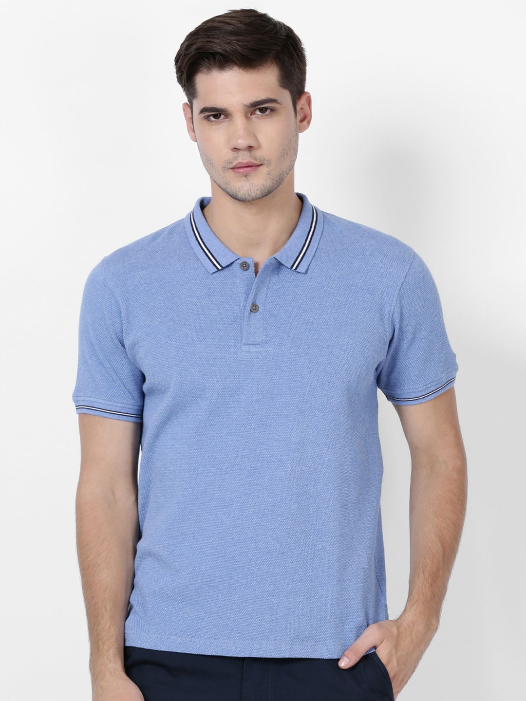 

t-base Men Blue Polo Collar T-shirt