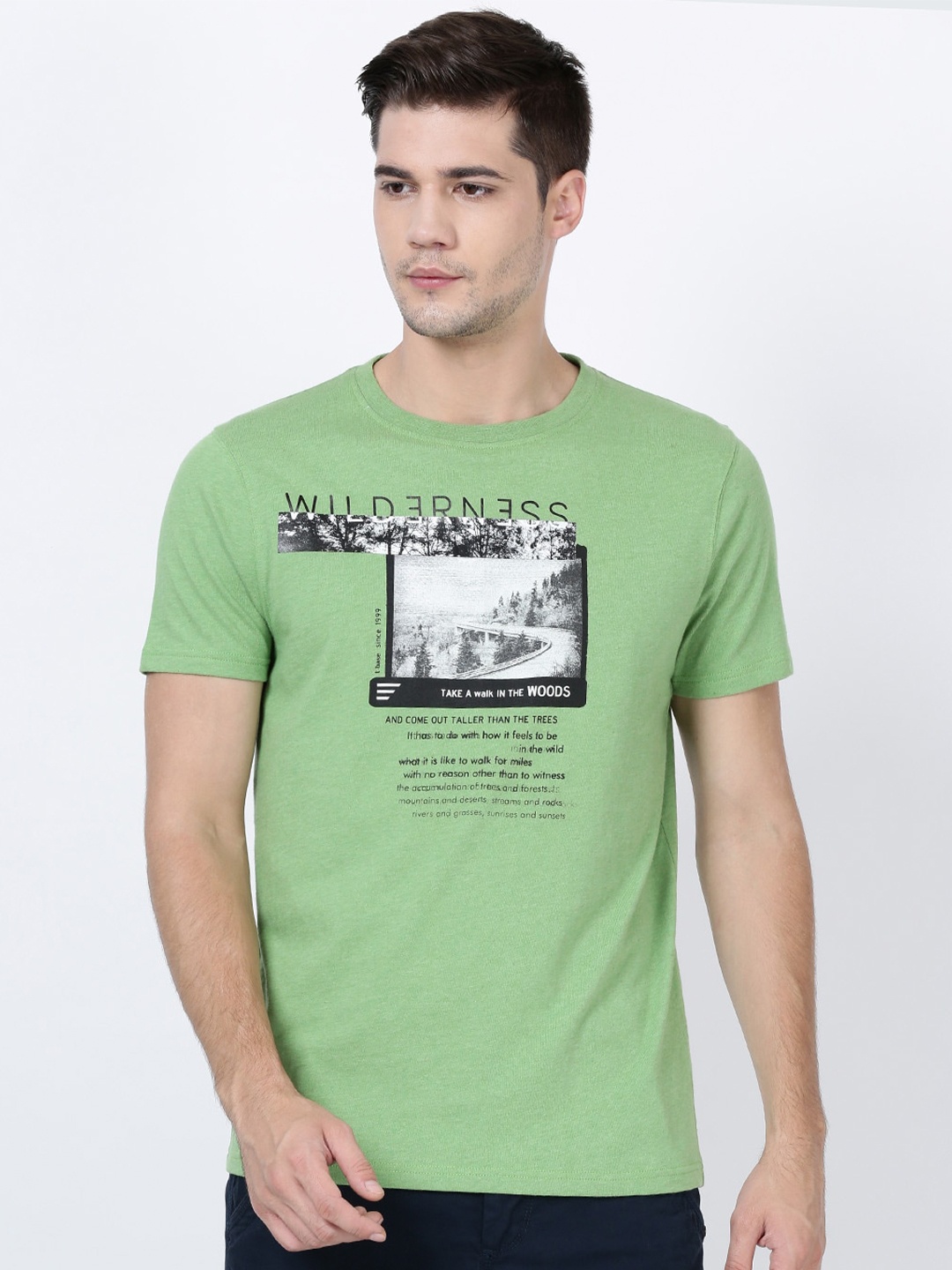 

t-base Men Green & Black Printed Pure Cotton T-shirt