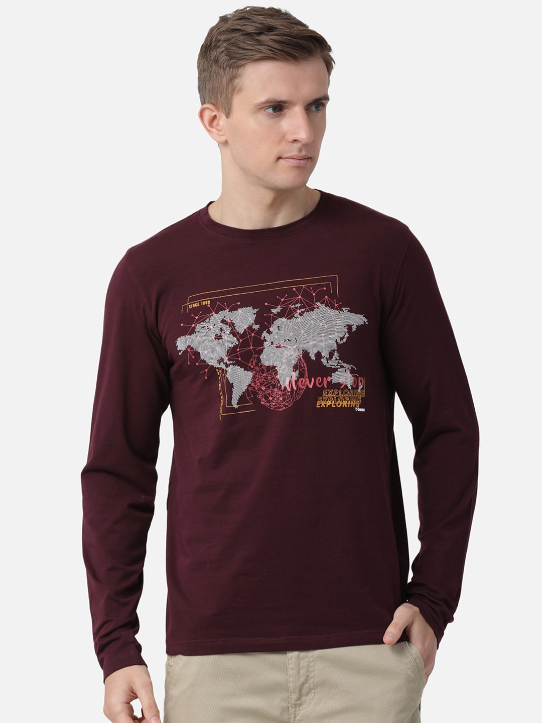 

t-base Men Maroon Graphic Printed Cotton T-shirt