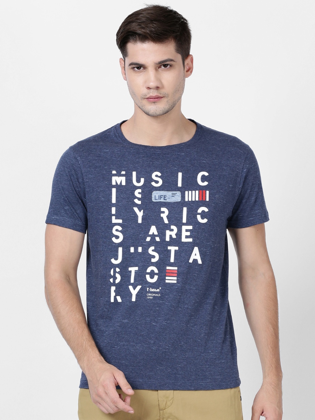 

t-base Men Blue Typography Printed Cotton T-shirt