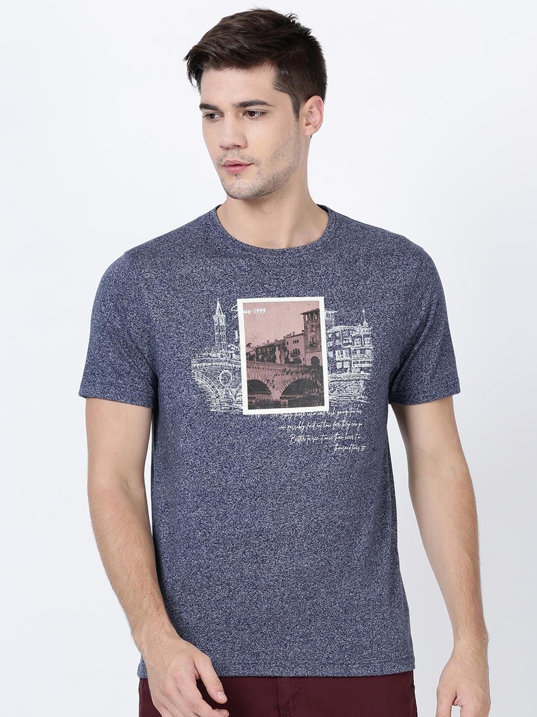 

t-base Men Blue Printed Pure Cotton T-shirt