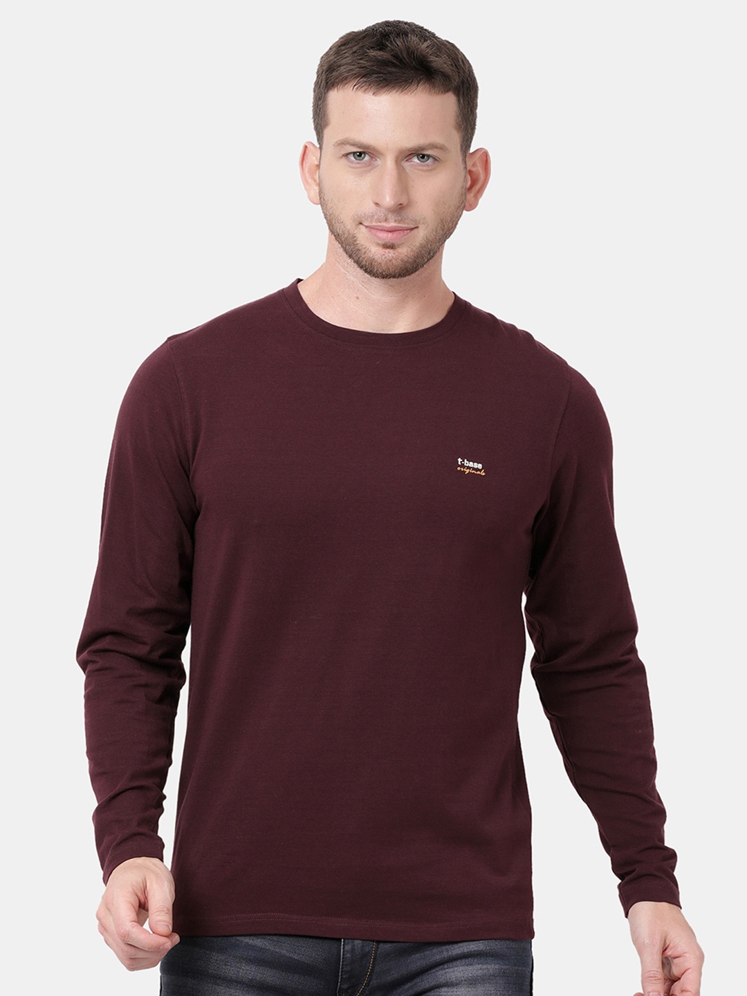 

t-base Men Red Solid Pure Cotton T-shirt