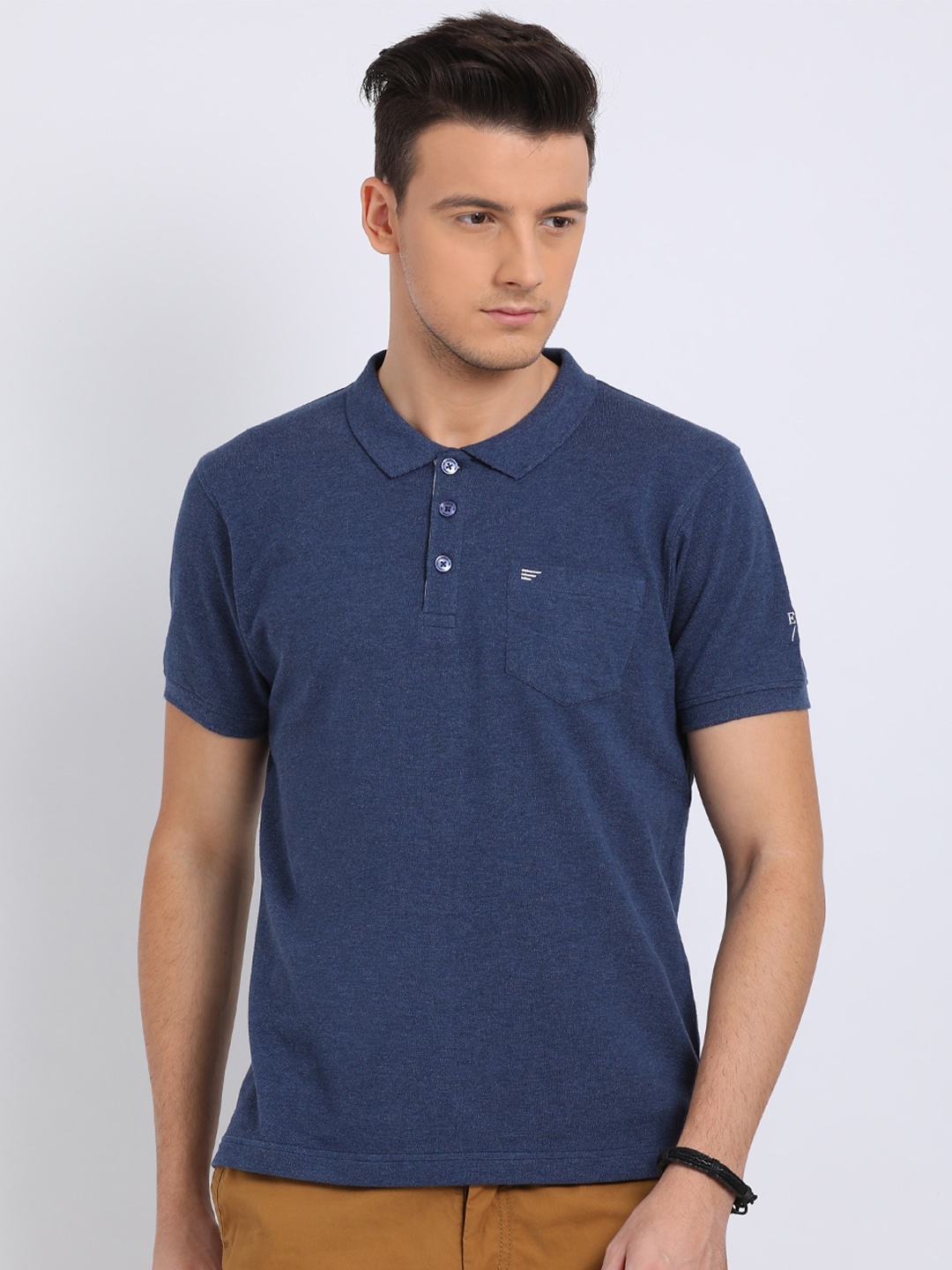 

t-base Men Blue Polo Collar Cotton T-shirt