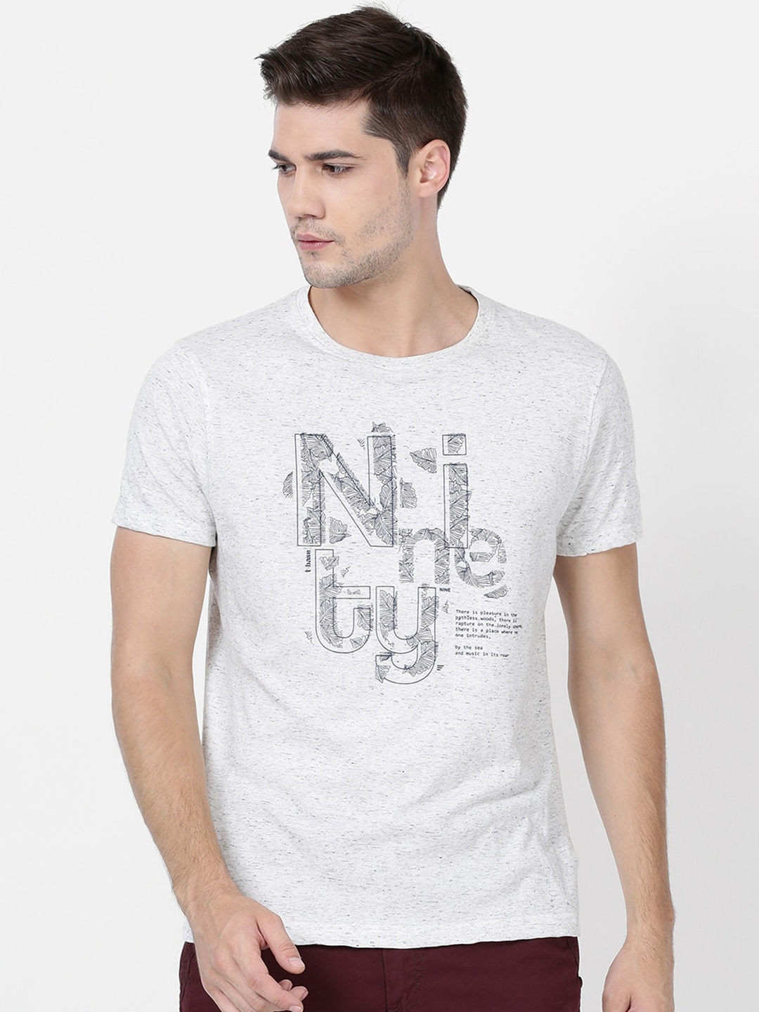 

t-base Men White Typography Printed T-shirt