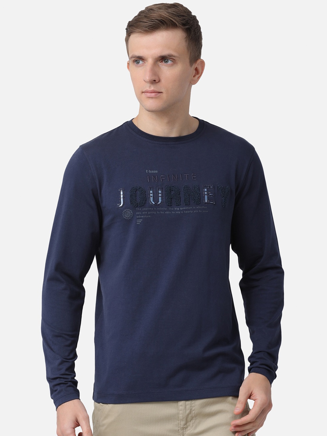 

t-base Men Navy Blue Typography Printed Cotton T-shirt