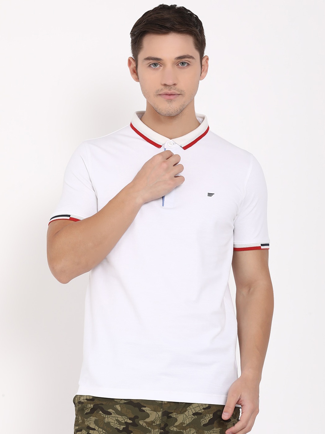 

t-base Men White Polo Collar Pure Cotton T-shirt