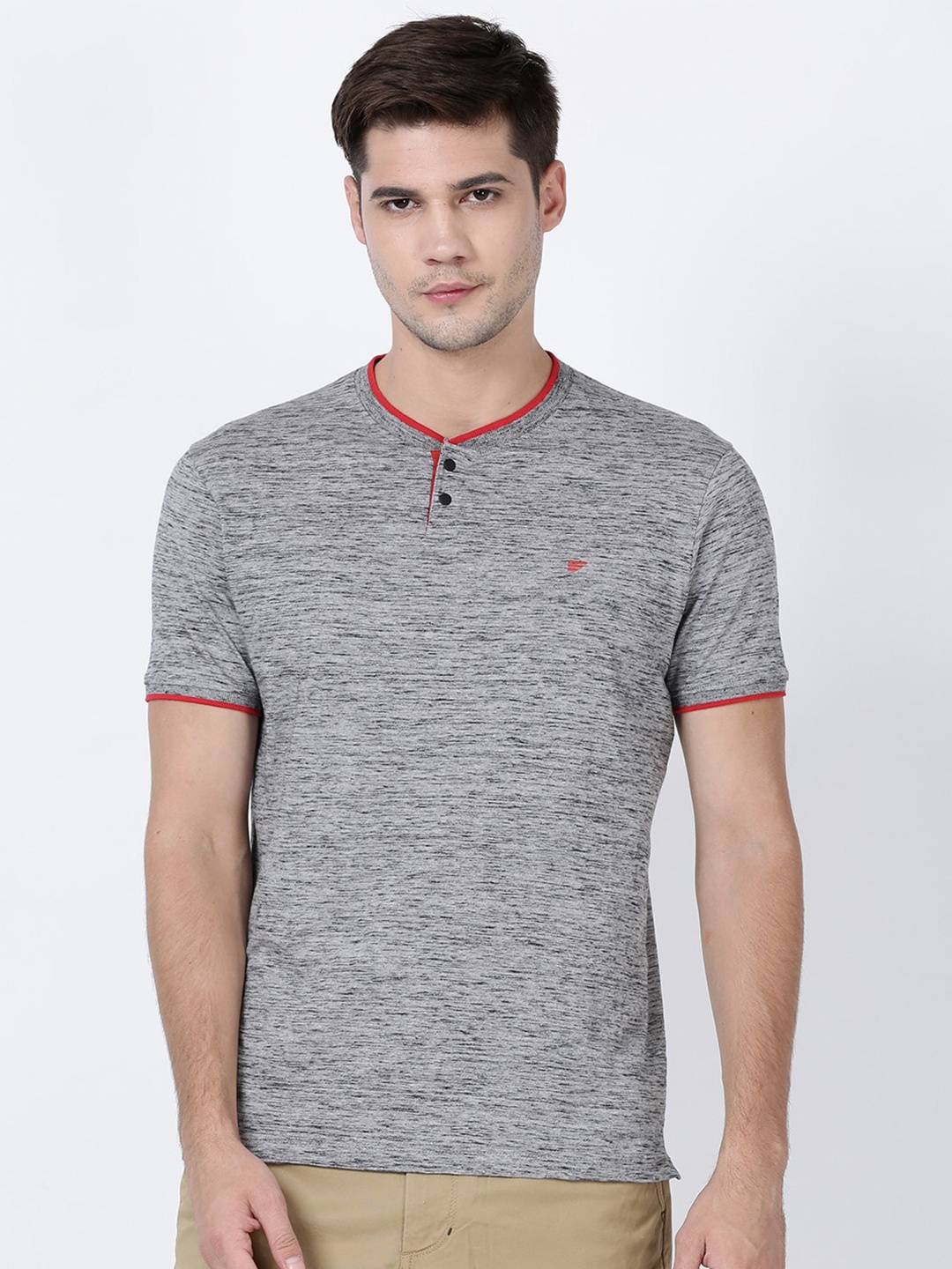 

t-base Men Grey Henley Neck Cotton T-shirt