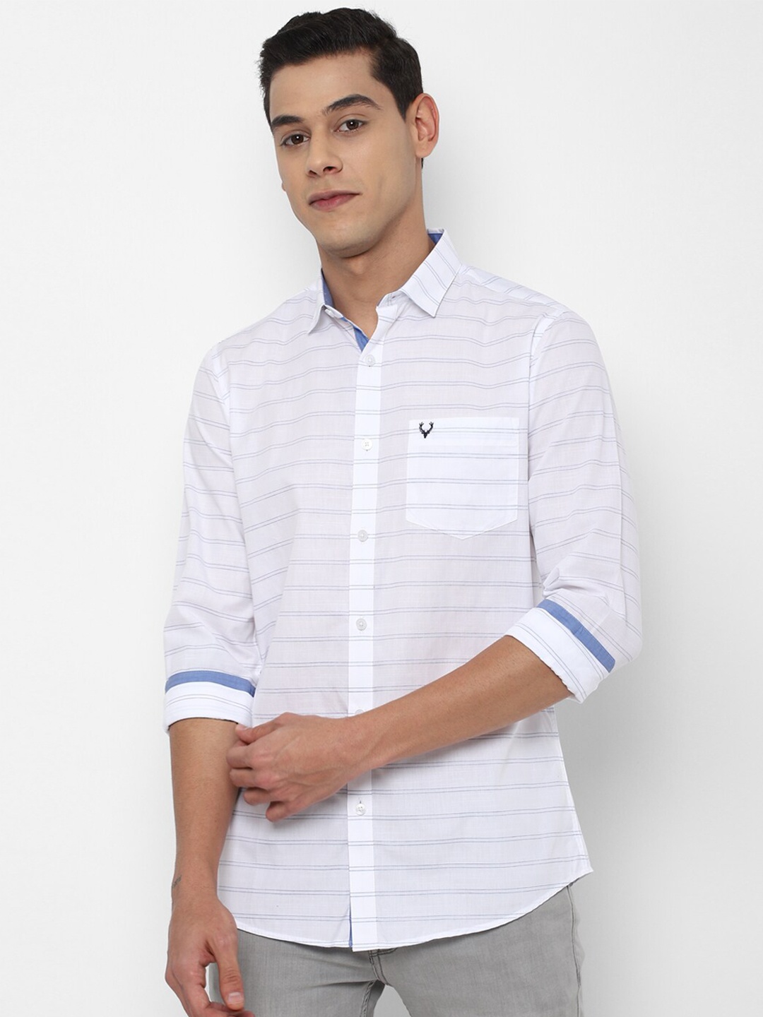 

Allen Solly Men White Slim Fit Pure Cotton Horizontal Stripes Casual Shirt