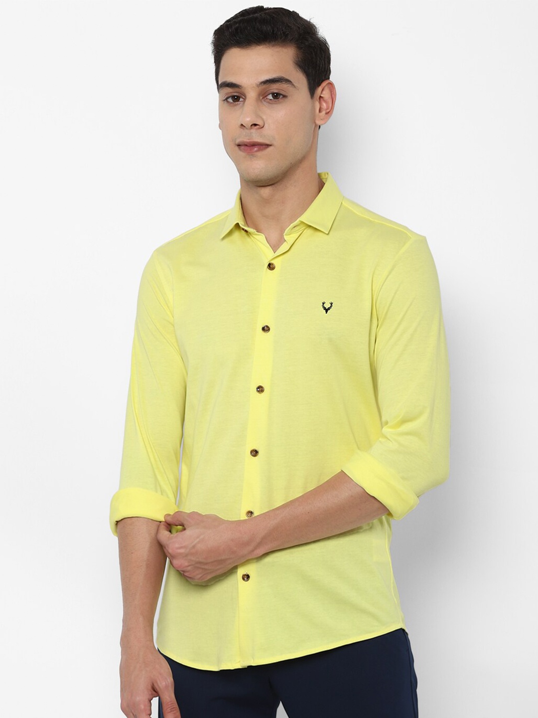 

Allen Solly Men Yellow Slim Fit Solid Cotton Casual Shirt
