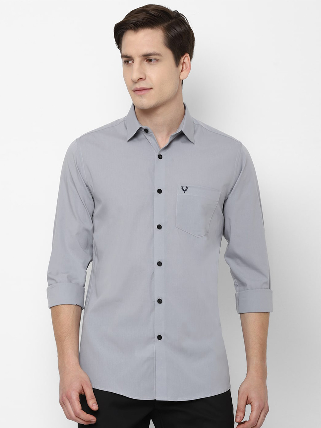 

Allen Solly Men Grey Solid Slim Fit Cotton Casual Shirt