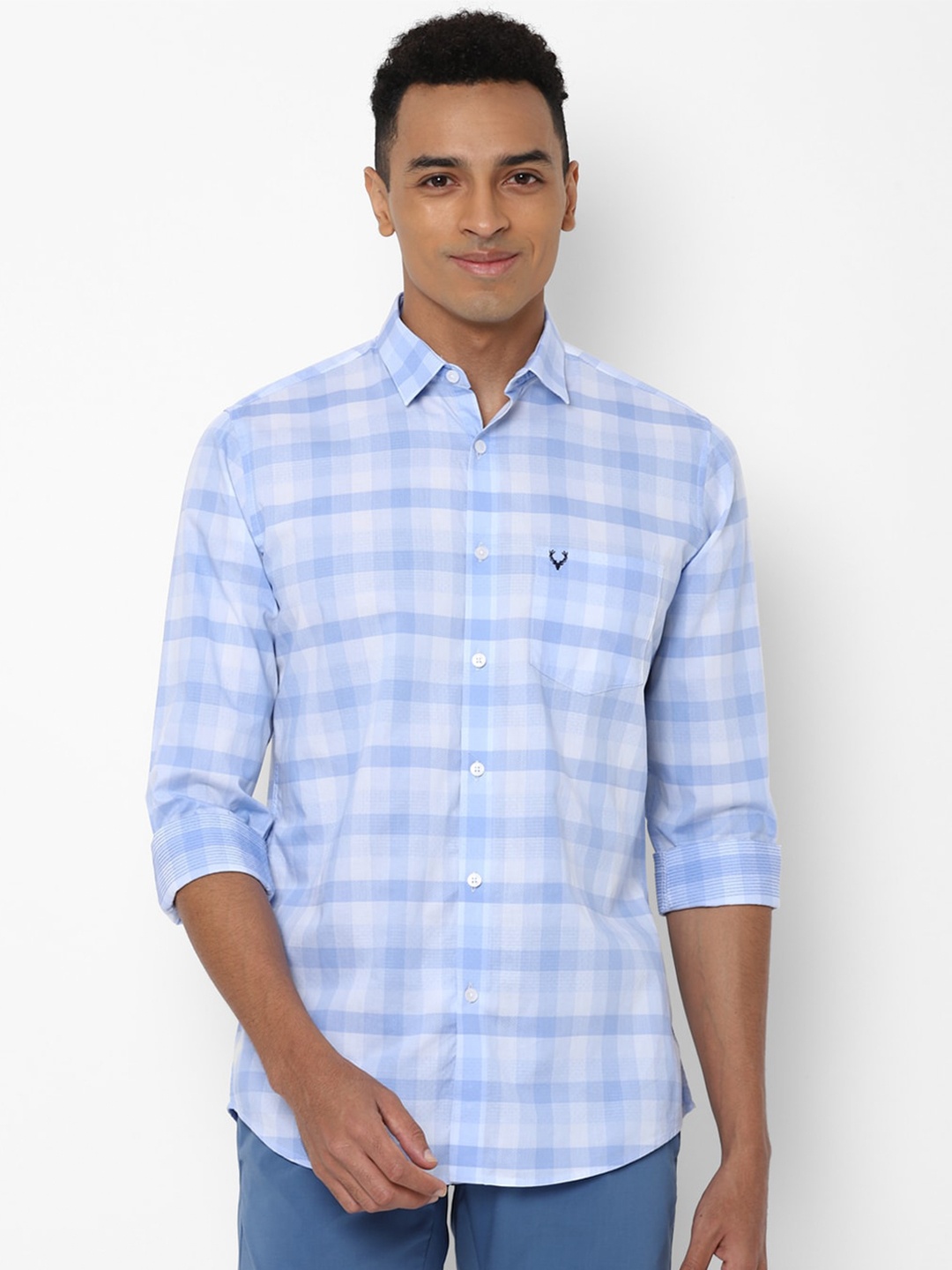 

Allen Solly Men Blue Slim Fit Checked Cotton Casual Shirt