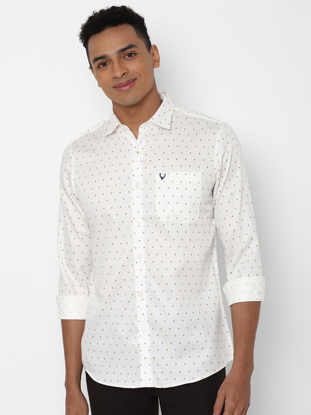 

Allen Solly Men White & Yellow Micro Ditsy Printed Slim Fit Pure Cotton Shirt