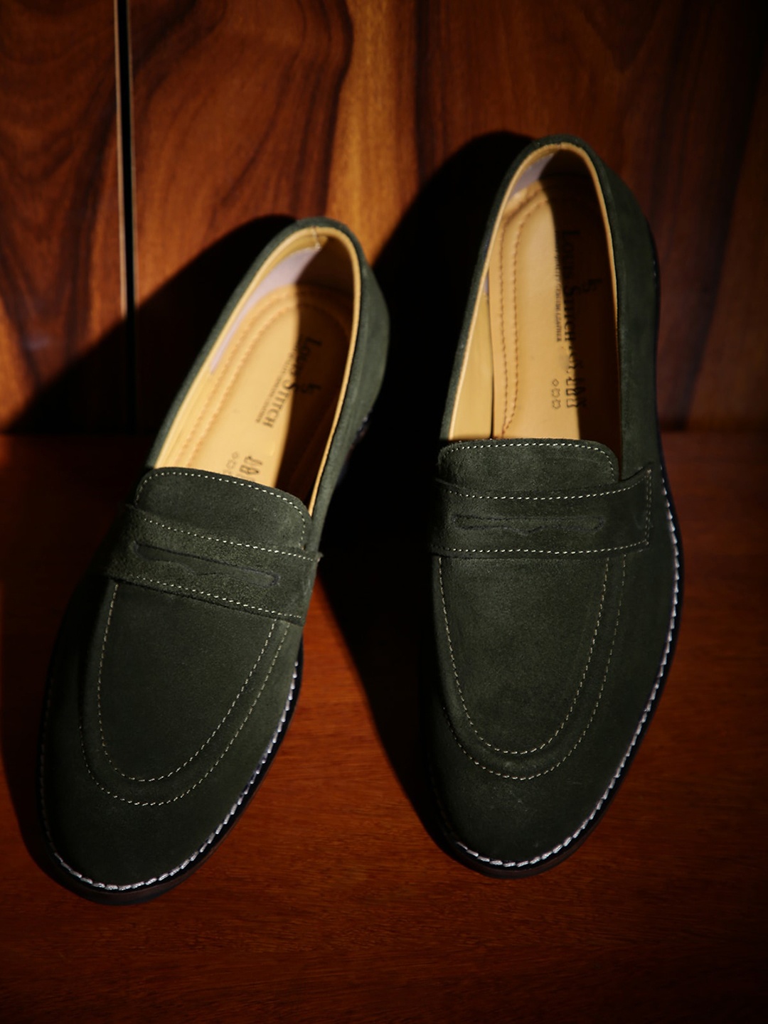 

LOUIS STITCH Men Green Suede Loafers
