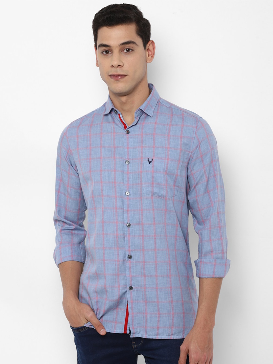 

Allen Solly Men Blue Slim Fit Tartan Checks Checked Casual Shirt