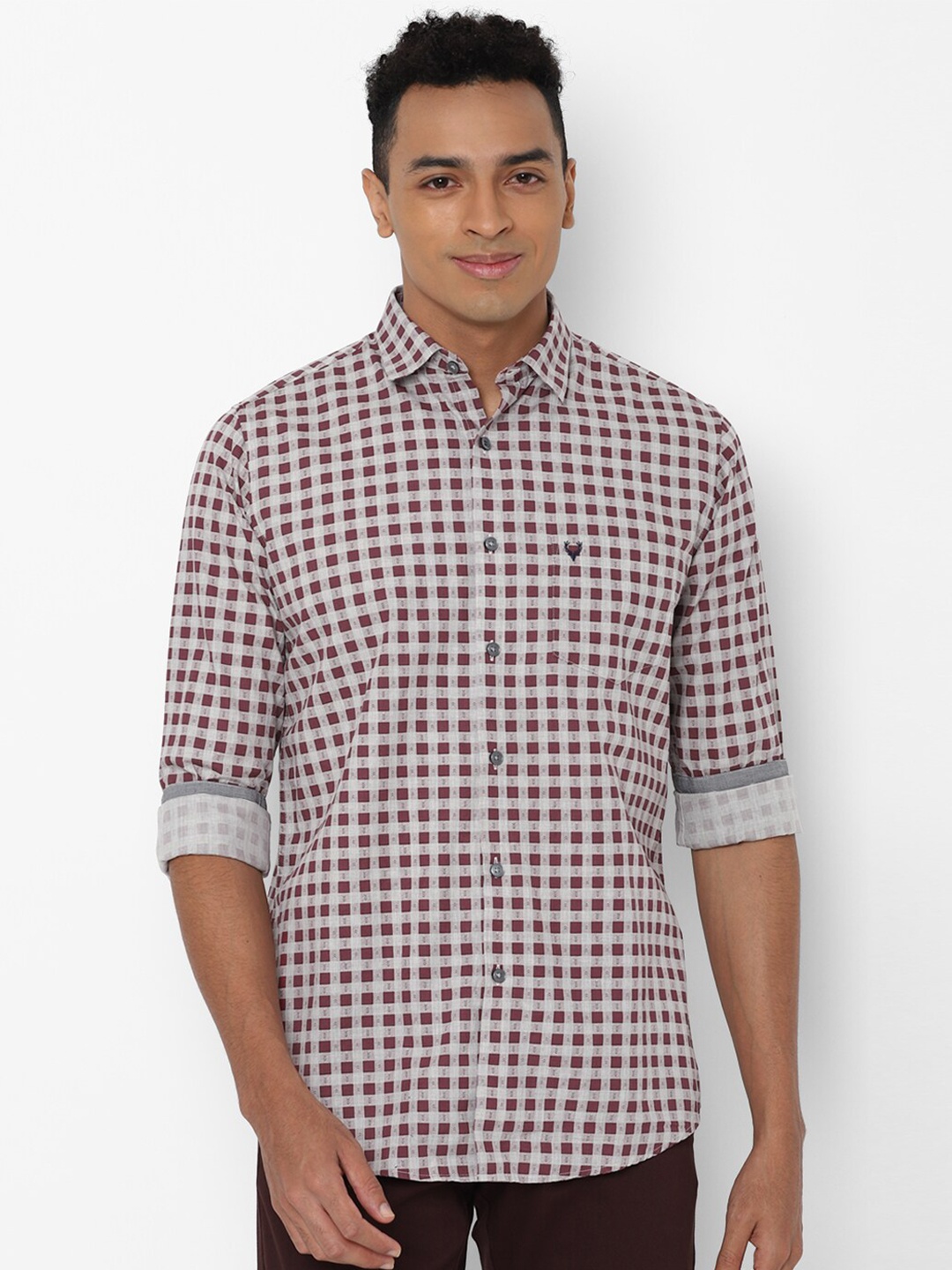 

Allen Solly Men Grey & Red Checked Slim Fit Pure Cotton Shirt