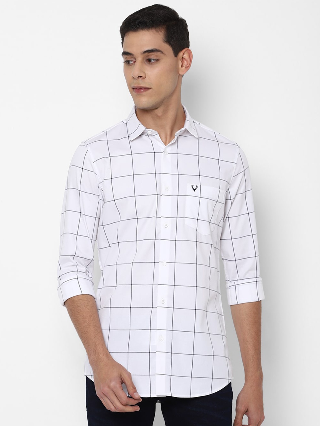 

Allen Solly Men White Slim Fit Windowpane Checks Checked Casual Shirt