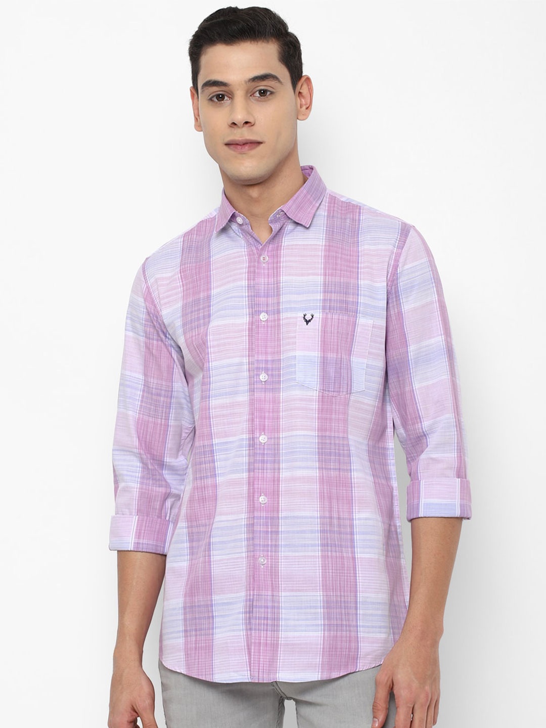 

Allen Solly Men Purple Slim Fit Checked Cotton Casual Shirt