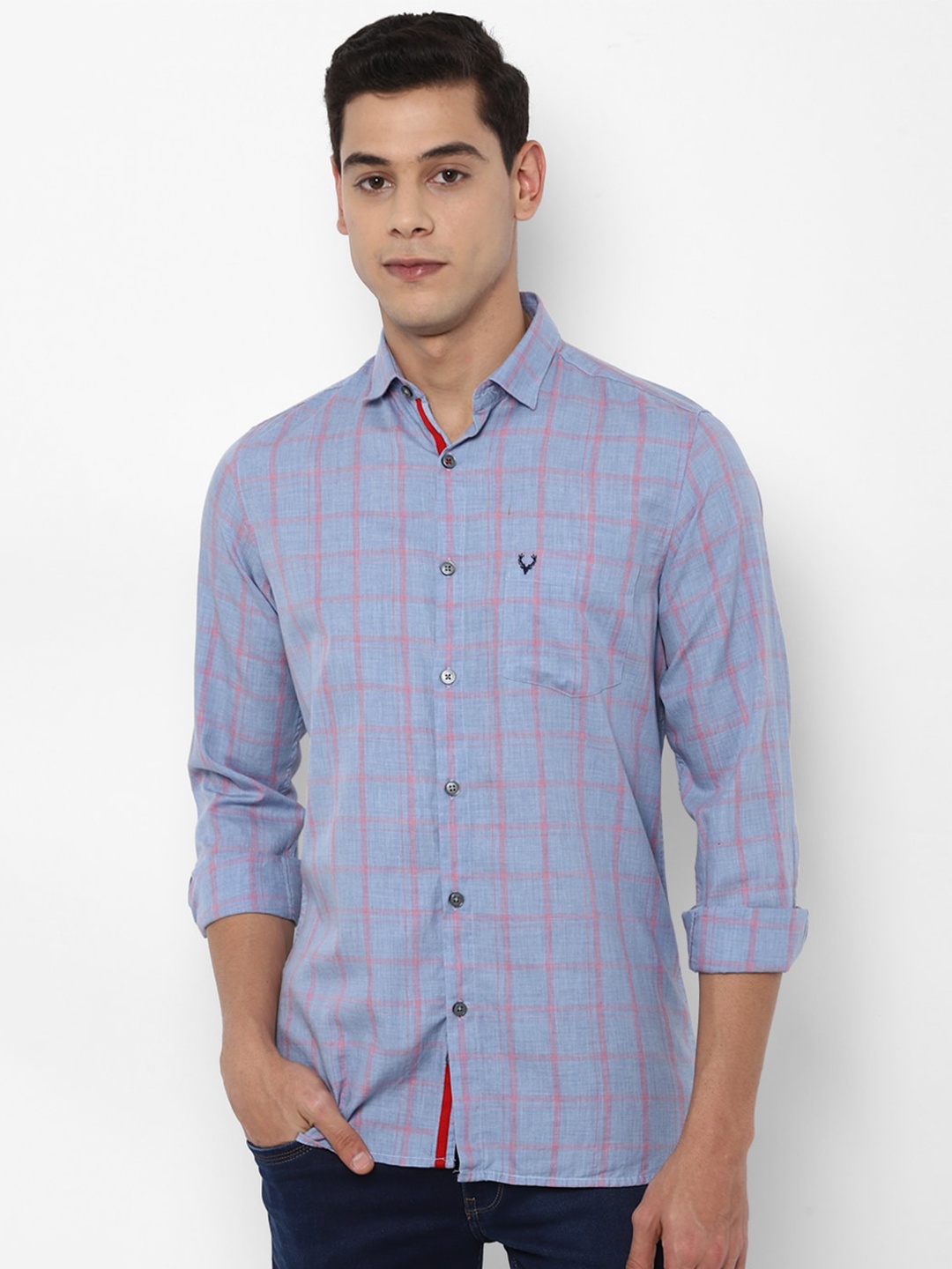 

Allen Solly Men Blue Slim Fit Checked Pure Cotton Casual Shirt