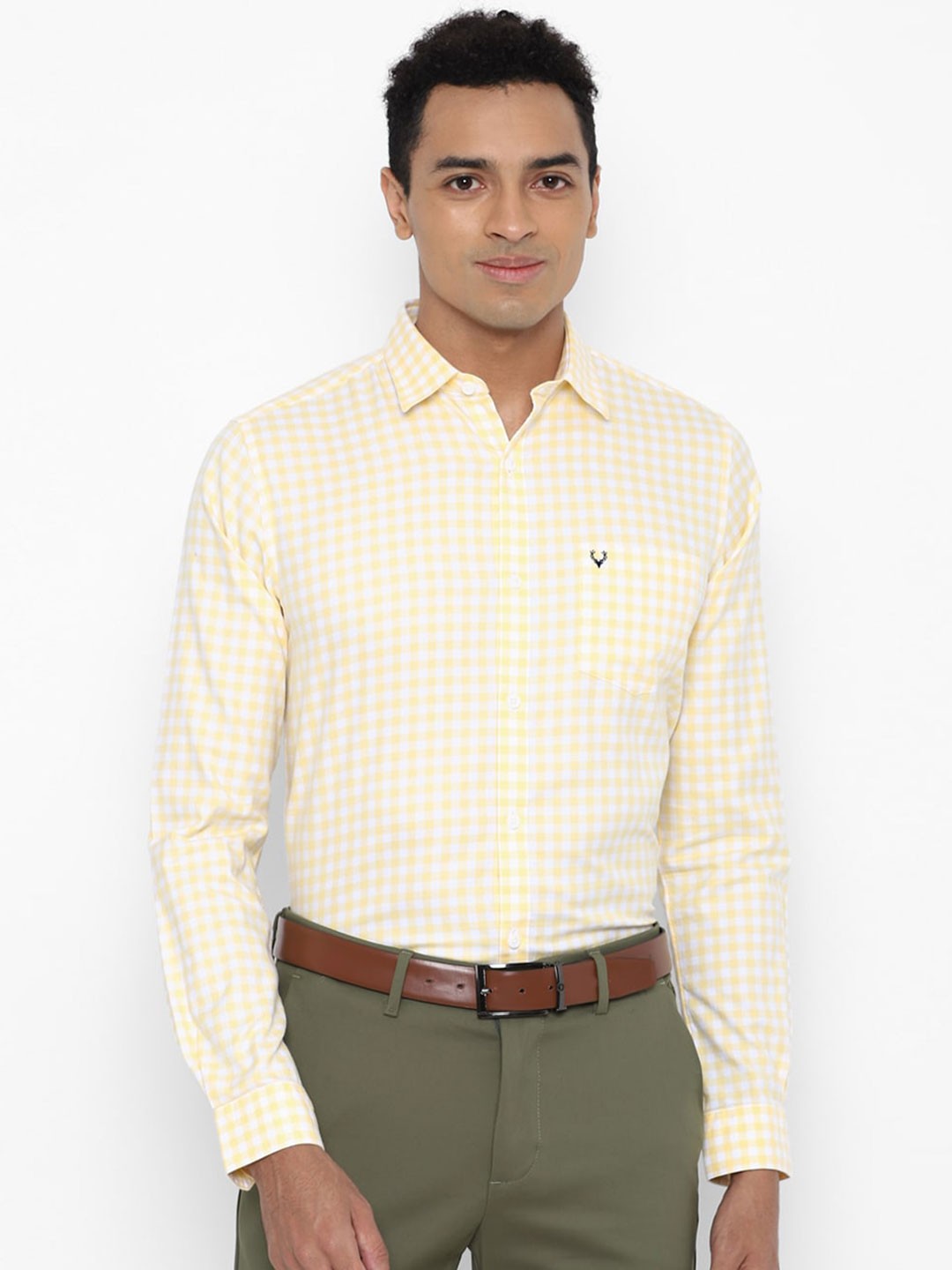 

Allen Solly Men Yellow Slim Fit Gingham Checks Checked Formal Shirt