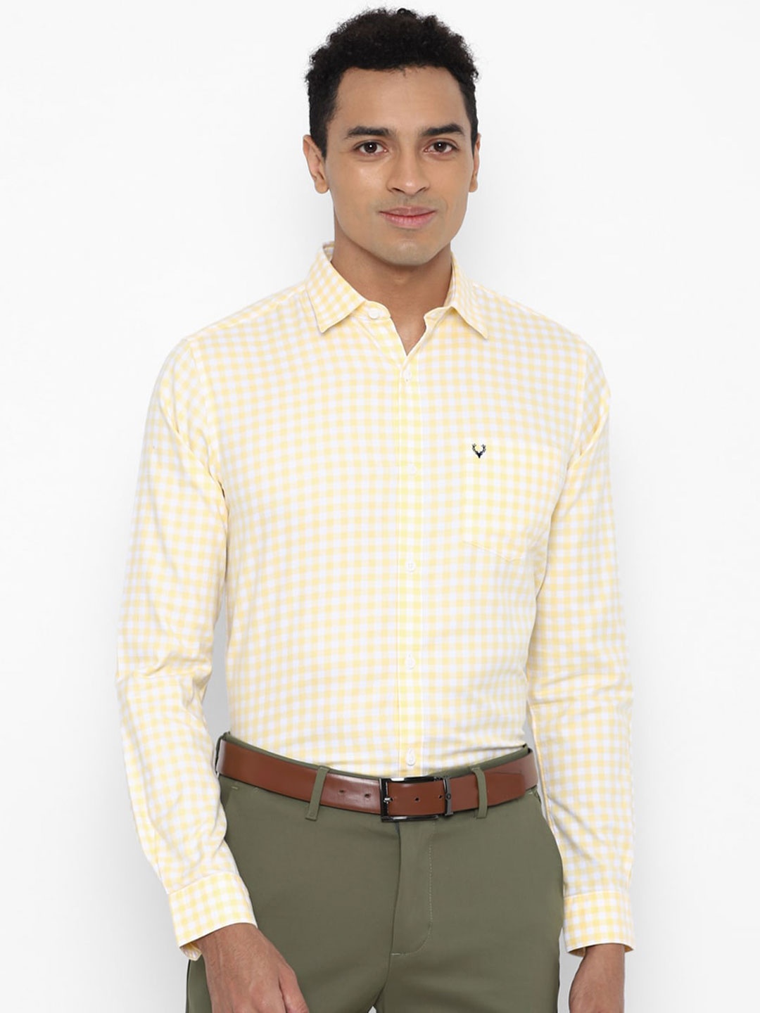 

Allen Solly Men Yellow Slim Fit Grid Tattersall Checks Checked Formal Shirt