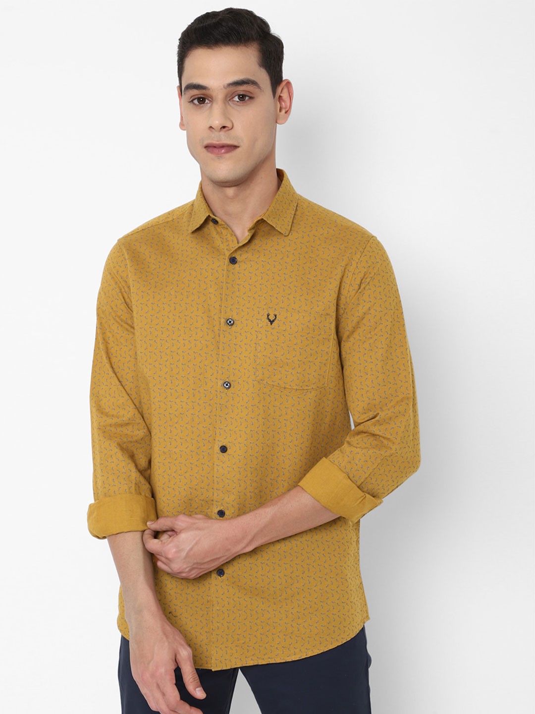 

Allen Solly Men Yellow Slim Fit Printed Cotton Linen Casual Shirt