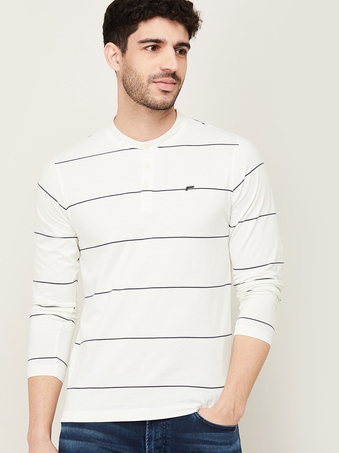 

Fame Forever by Lifestyle Men White Cotton Striped T-shirt