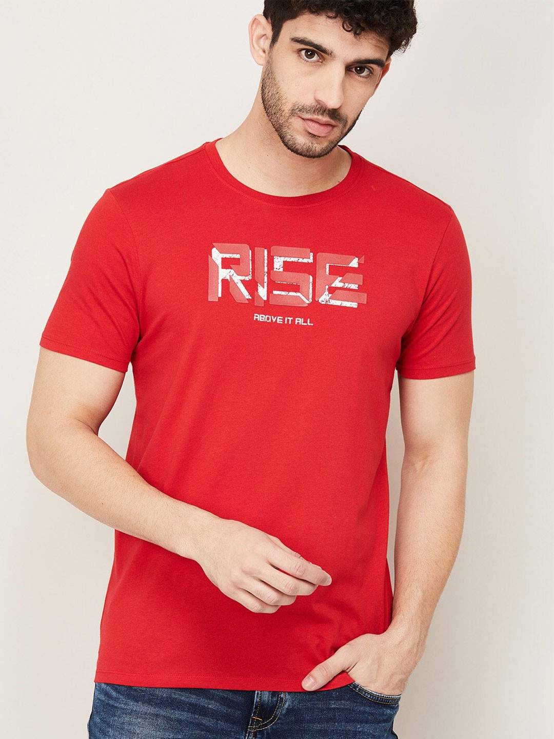 

Forca by Lifestyle Men Red Typography Printed Cotton T-shirt