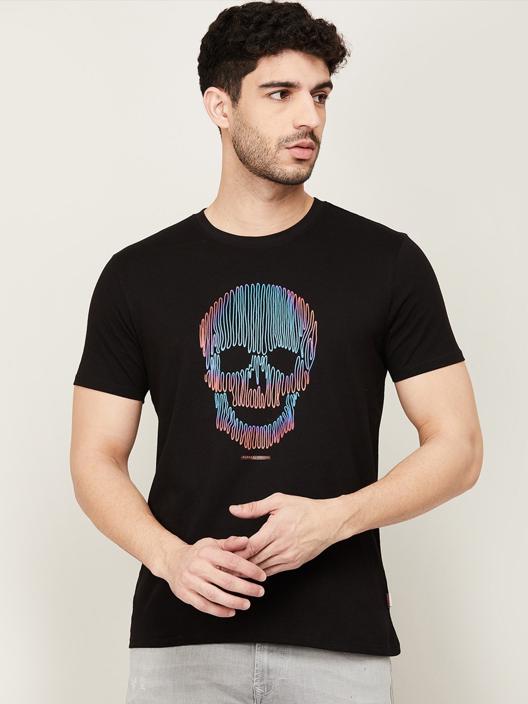

Forca by Lifestyle Men Black Printed Cotton T-shirt