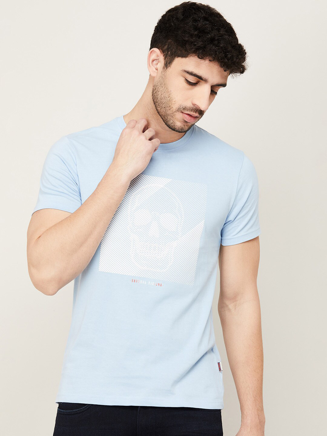 

Forca by Lifestyle Men Blue Printed Polo Cotton Collar T-shirt