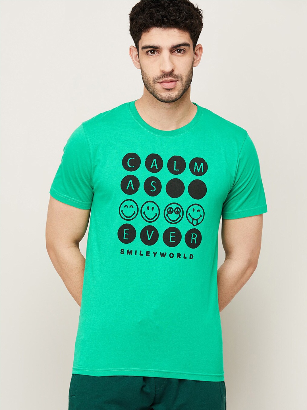 

SmileyWorld Men Green Typography Printed T-shirt