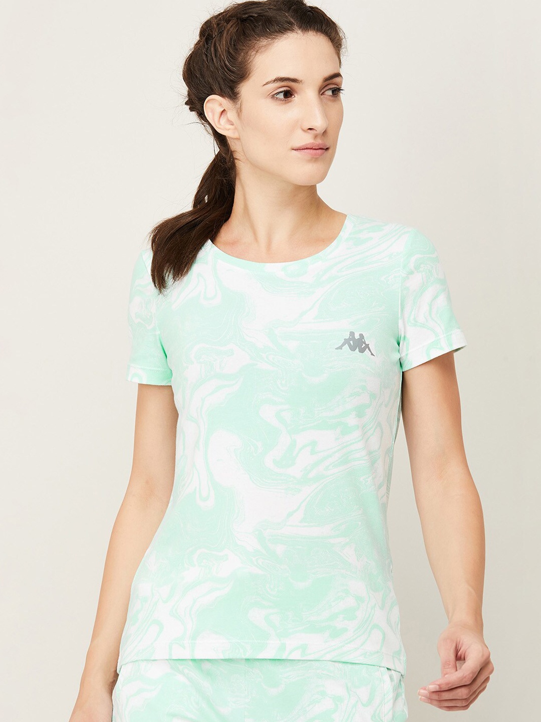 

Kappa Women Mint Green Abstract Printed Regular Fit T-shirt