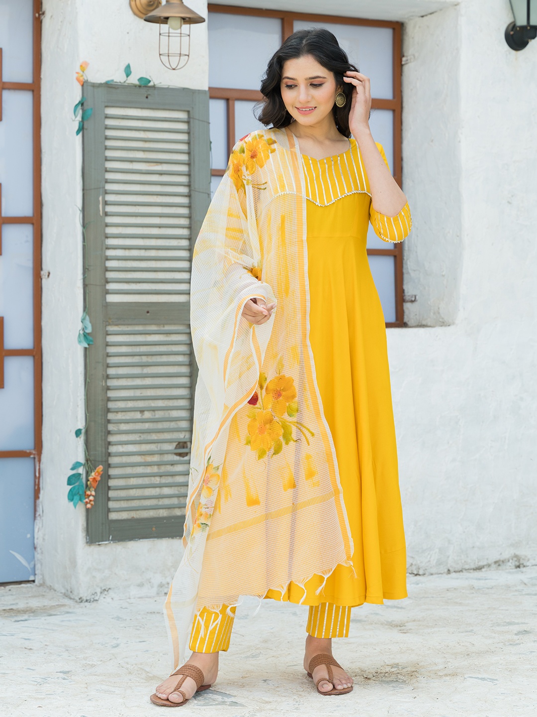 

PHEETA Women Yellow Kurta with Trousers & With Dupatta