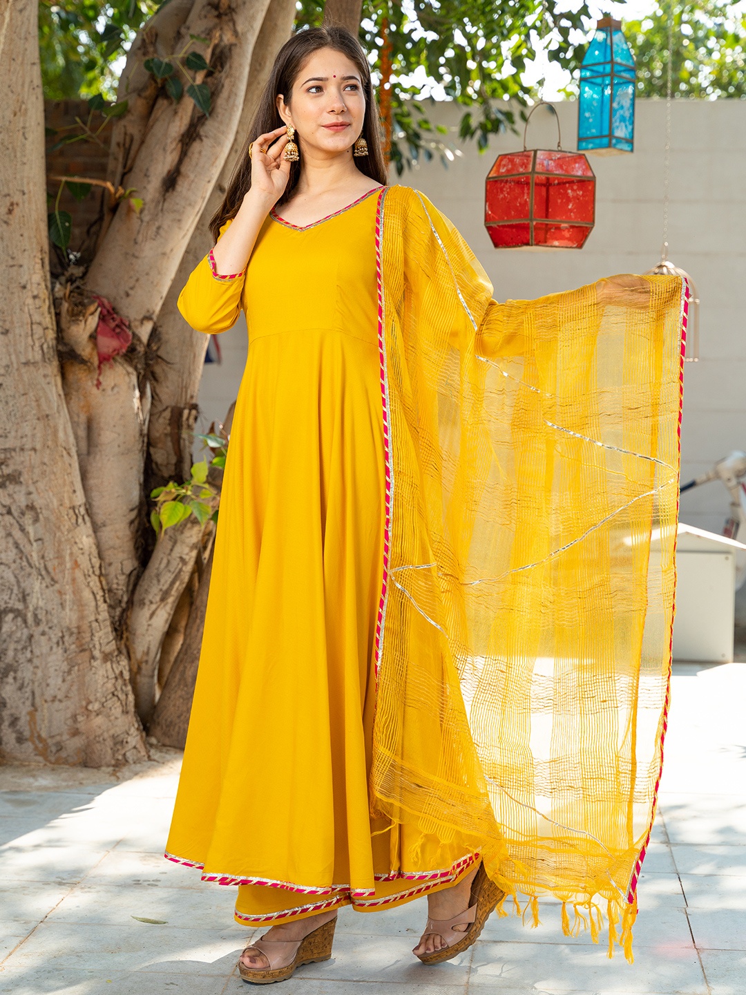 

PHEETA Angrakha Kurta with Palazzos & Dupatta, Yellow