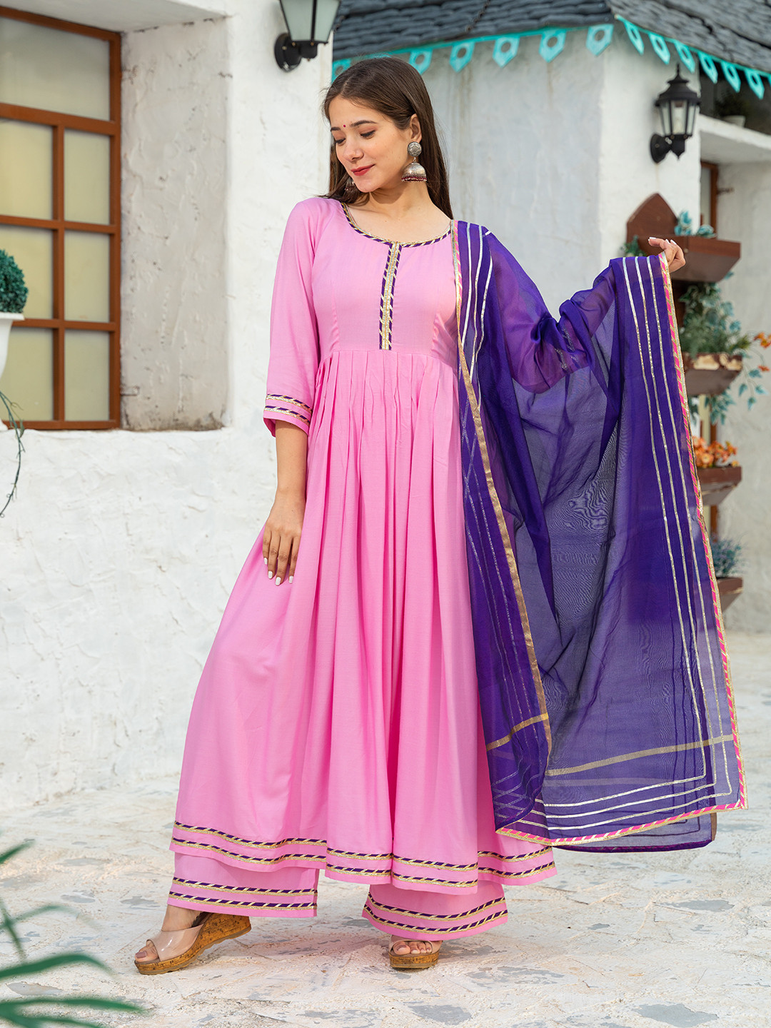 

PHEETA Women Pink Gotta Patti Kurta with Palazzos & With Dupatta