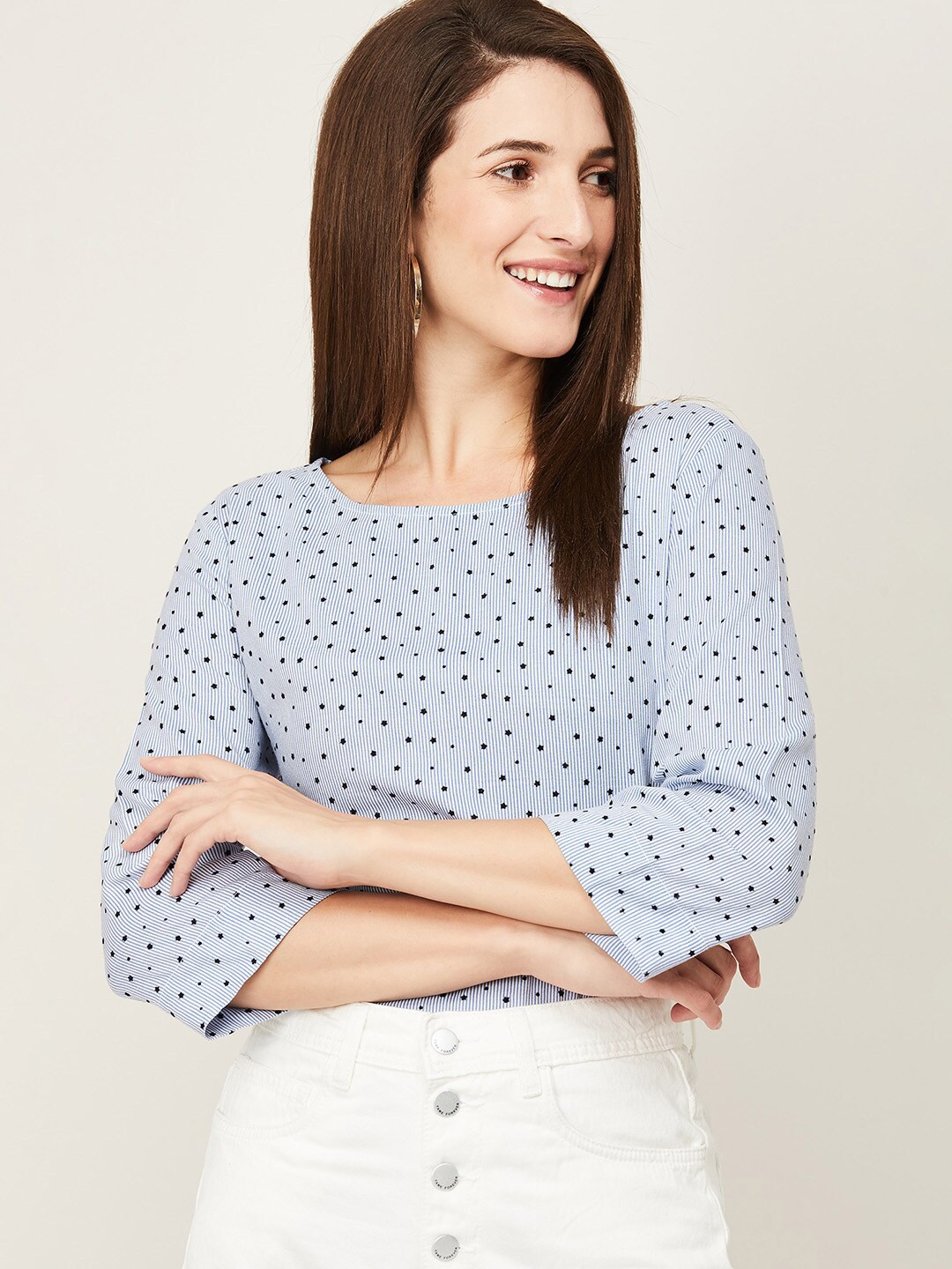 

Fame Forever by Lifestyle Blue Viscose Rayon Micro Ditsy Print Top