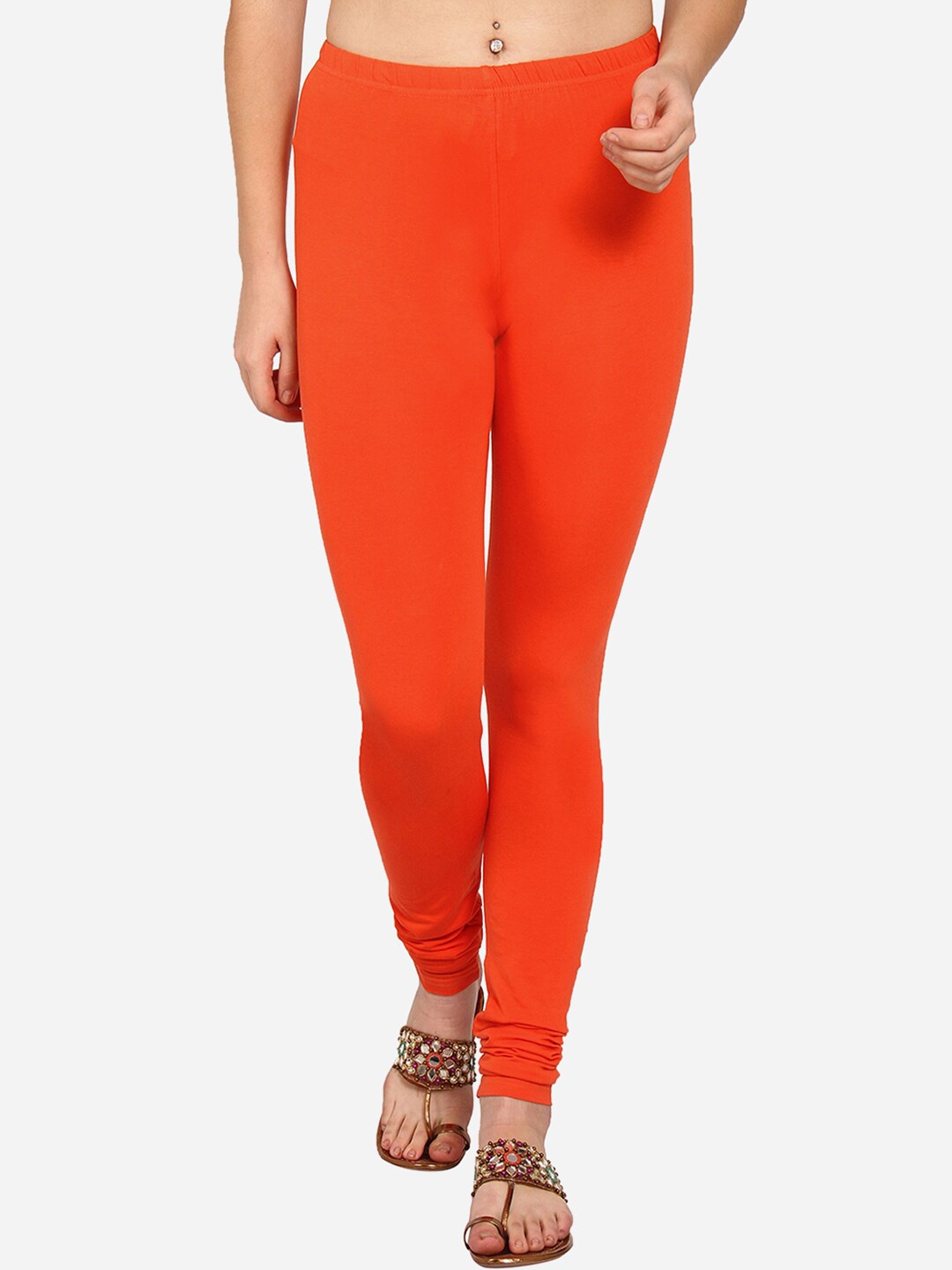

Innocence Women Orange Solid Churidar Length Leggings