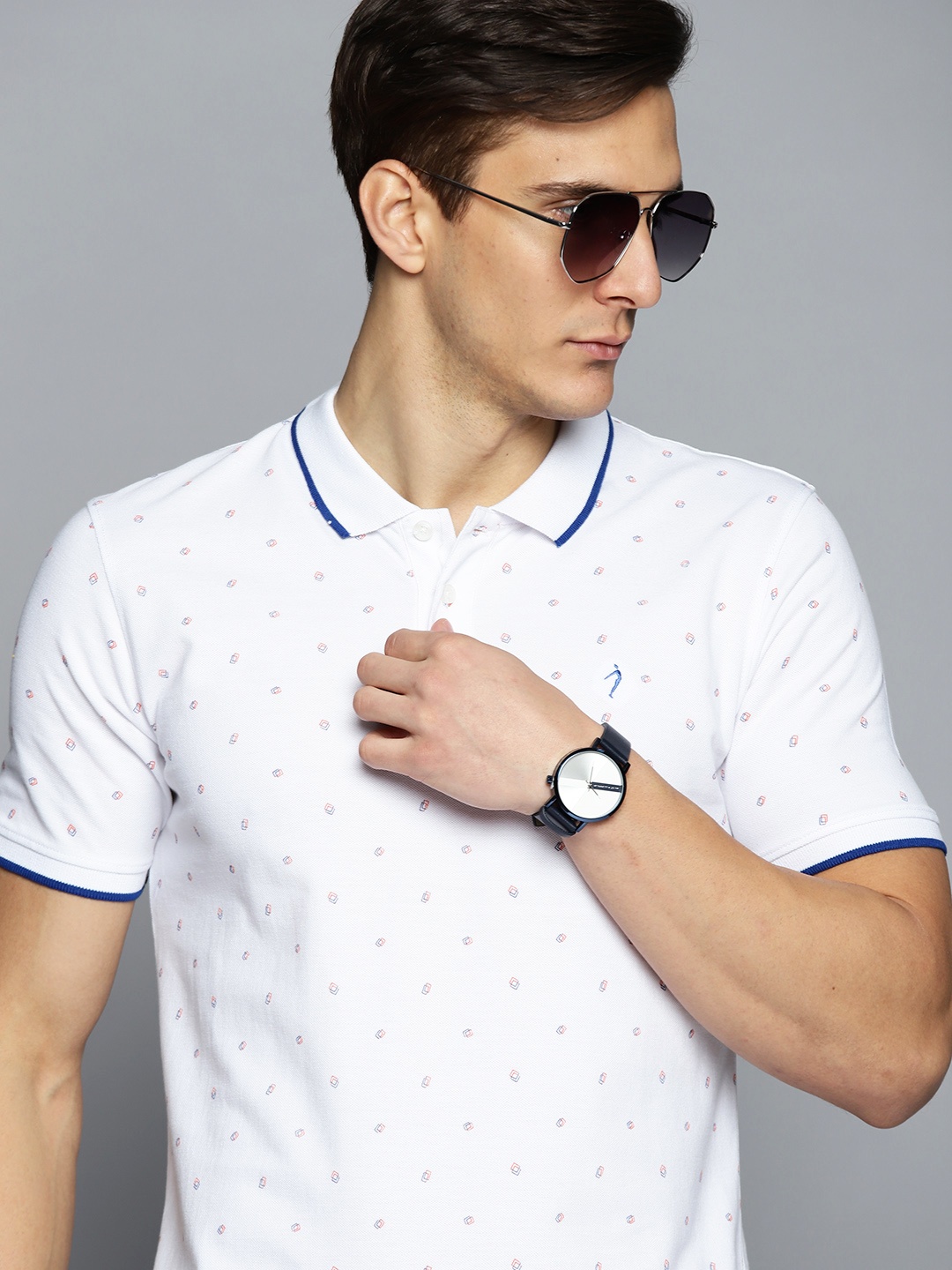 

Indian Terrain Men White & Orange Printed Polo Collar Slim Fit T-shirt