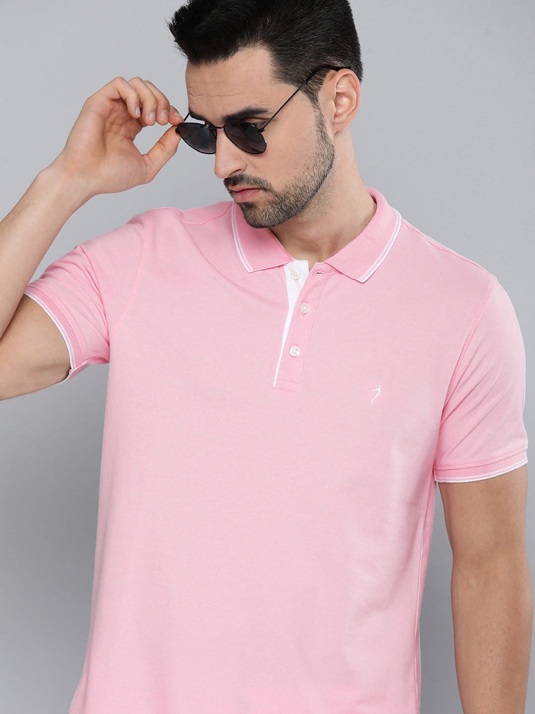 

Indian Terrain Men Pink Solid Polo Collar Slim Fit Casual T-shirt