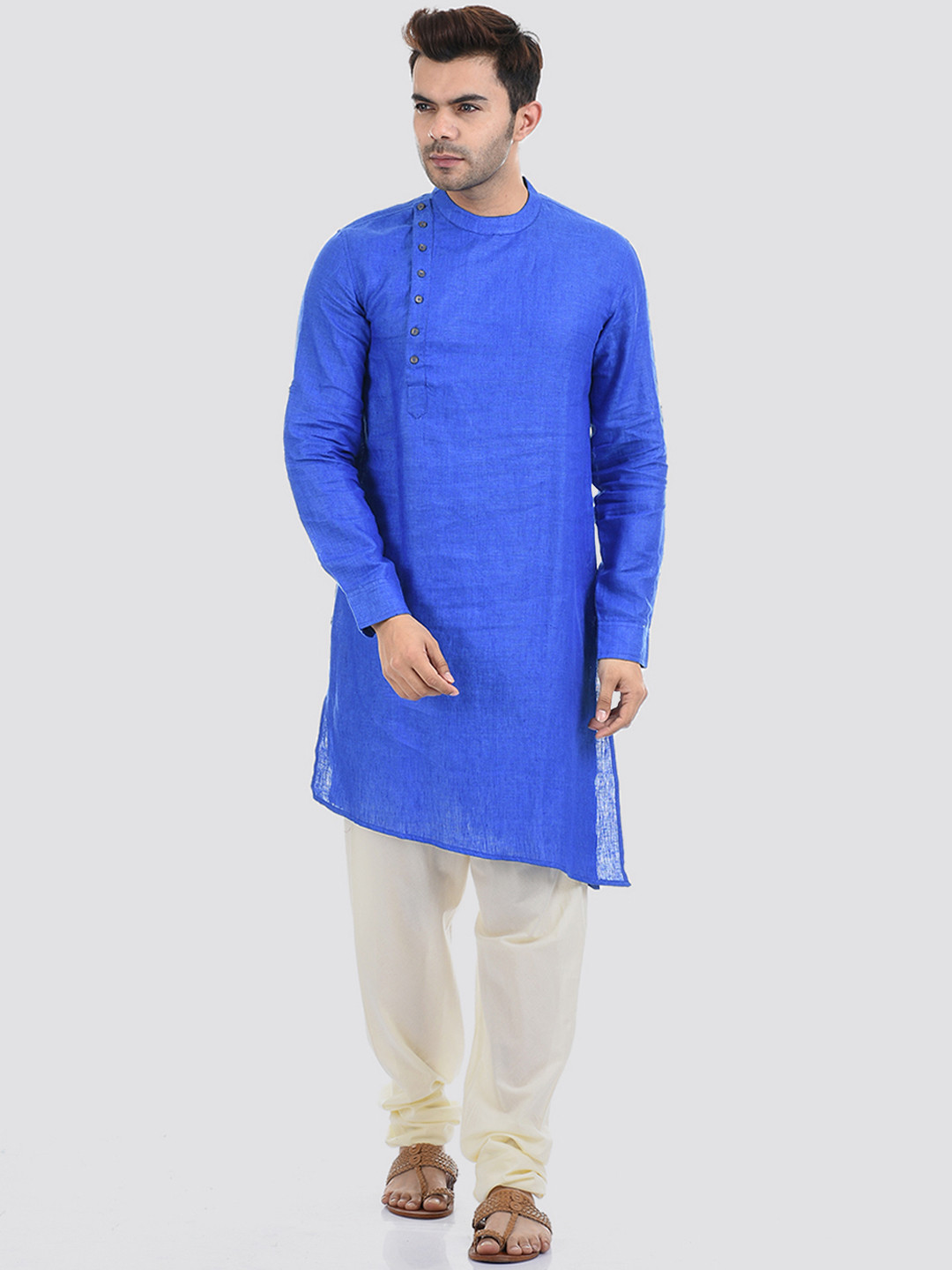 

Ethnicity Men Blue Solid Angrakha Kurta