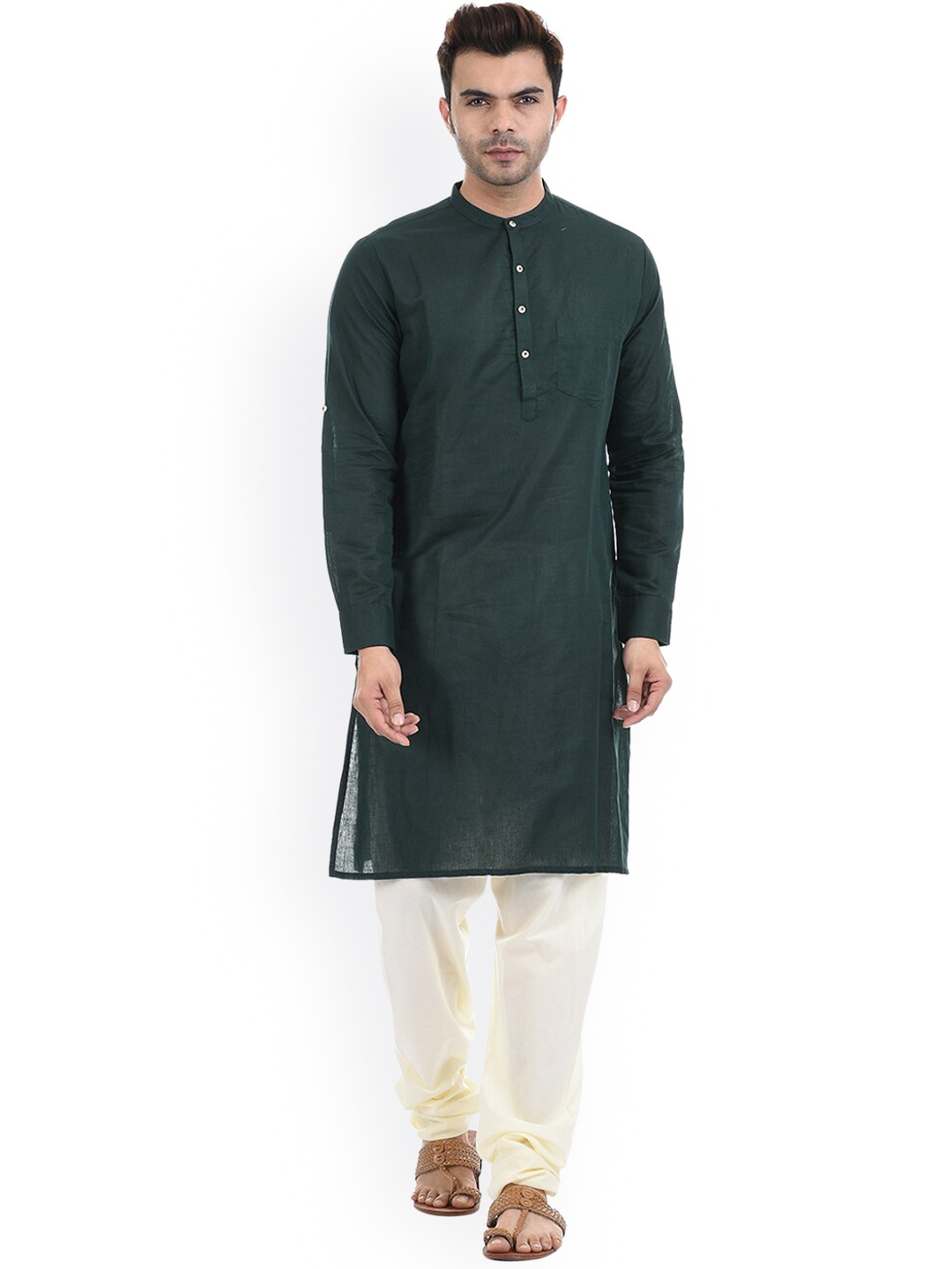 

Ethnicity Men Solid Green Ethnic Kurta