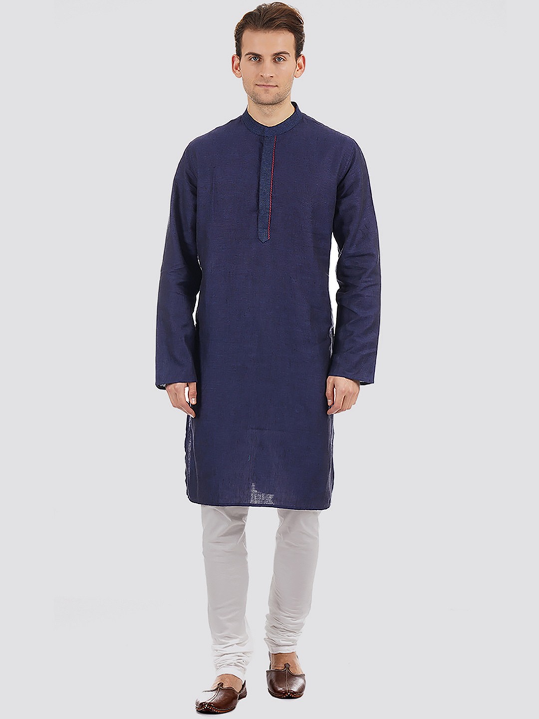 

Ethnicity Men Blue & Red Solid Cotton Straight Kurta
