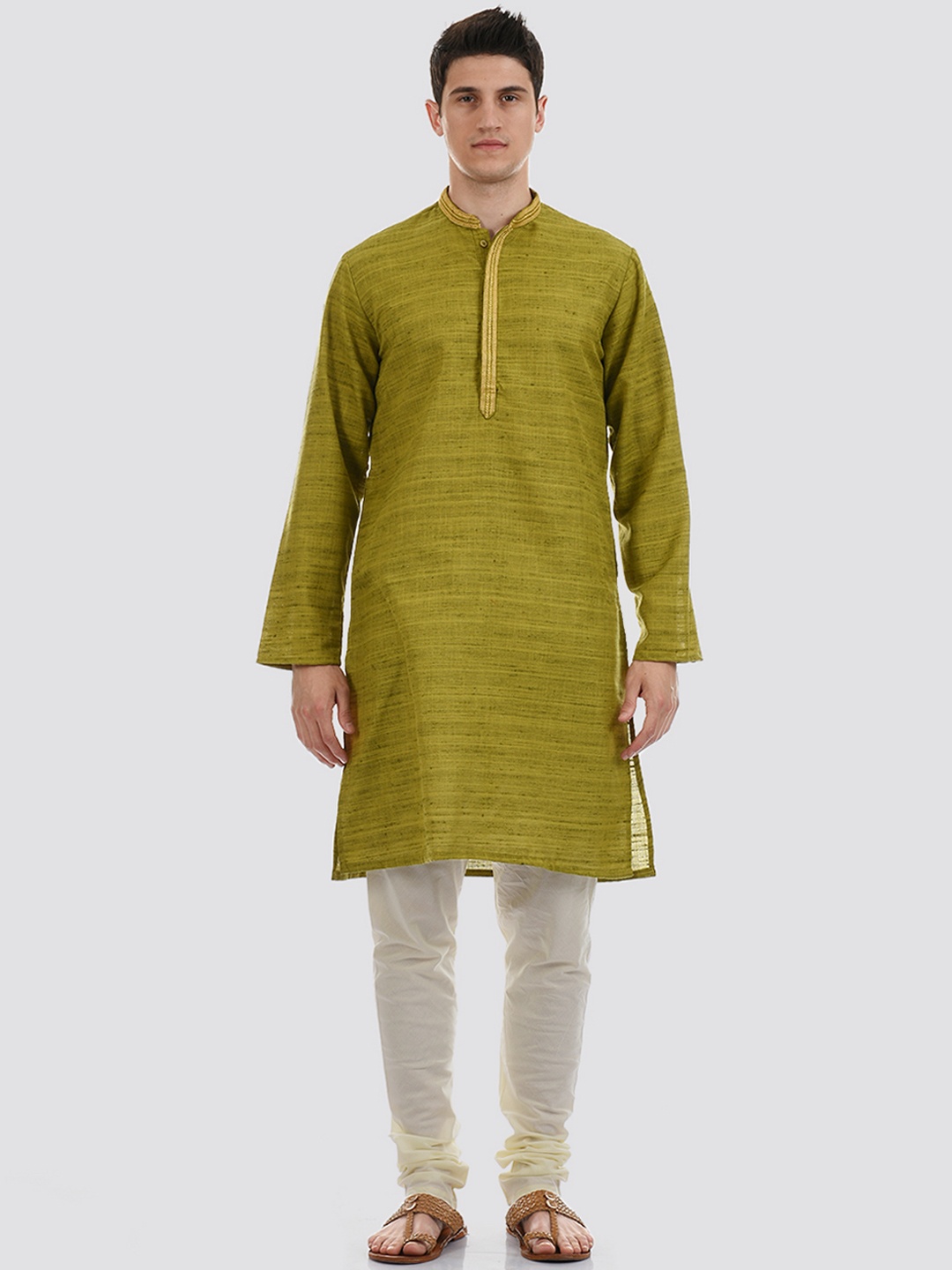 

Ethnicity Men Green Solid Thread Work Straight Kurta