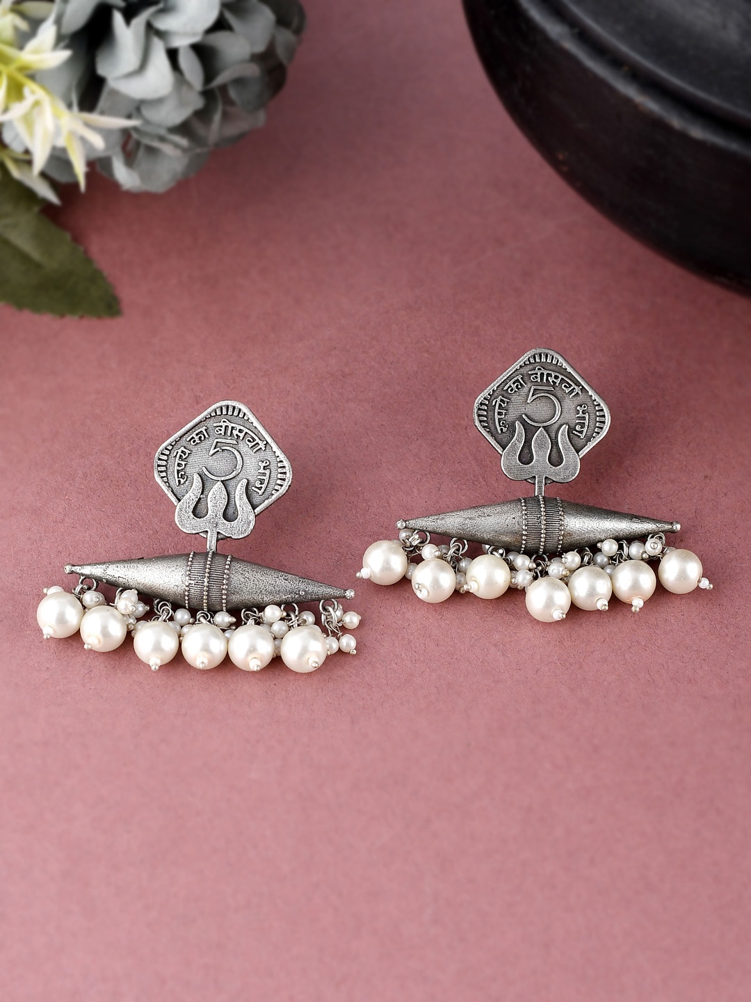 

Fabstreet Silver-Plated Oxidized Coin Drop Earrings