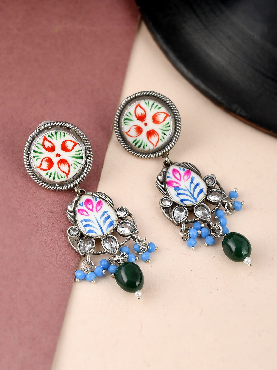 

Fabstreet Multicoloured Handpainted Drop Earrings, Multi