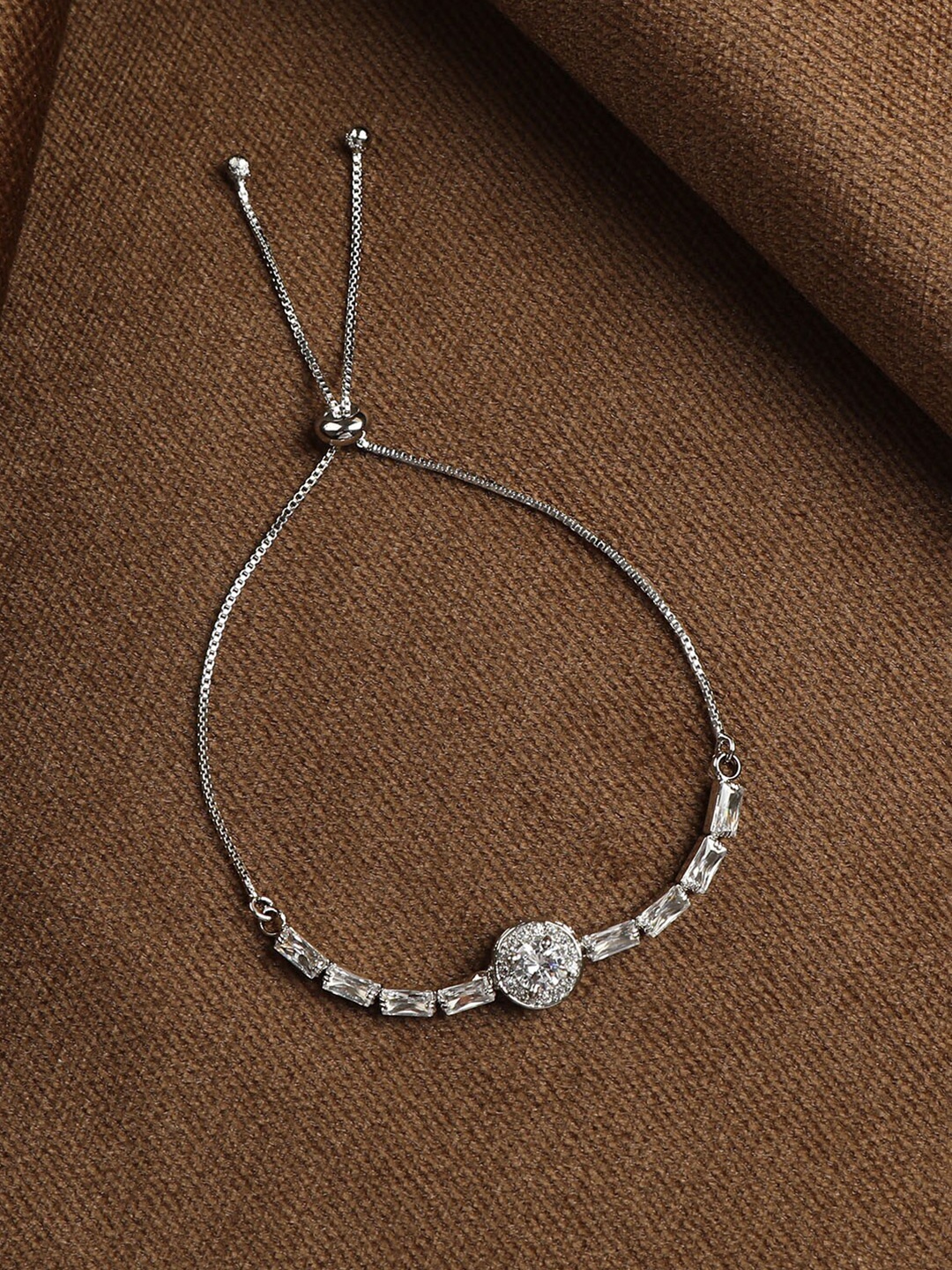 

ZINU Women Silver-Toned & White Cubic Zirconia Embellished Link Bracelet