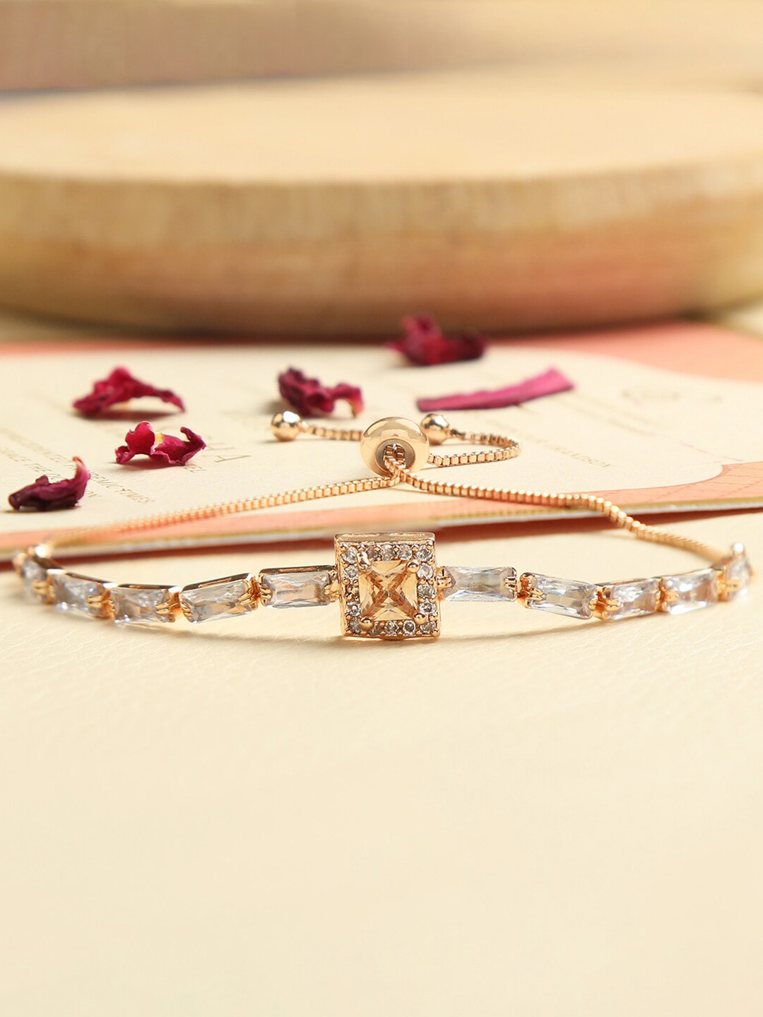 

ZINU Women Rose Gold & White Brass Cubic Zirconia Rose Gold-Plated Charm Bracelet